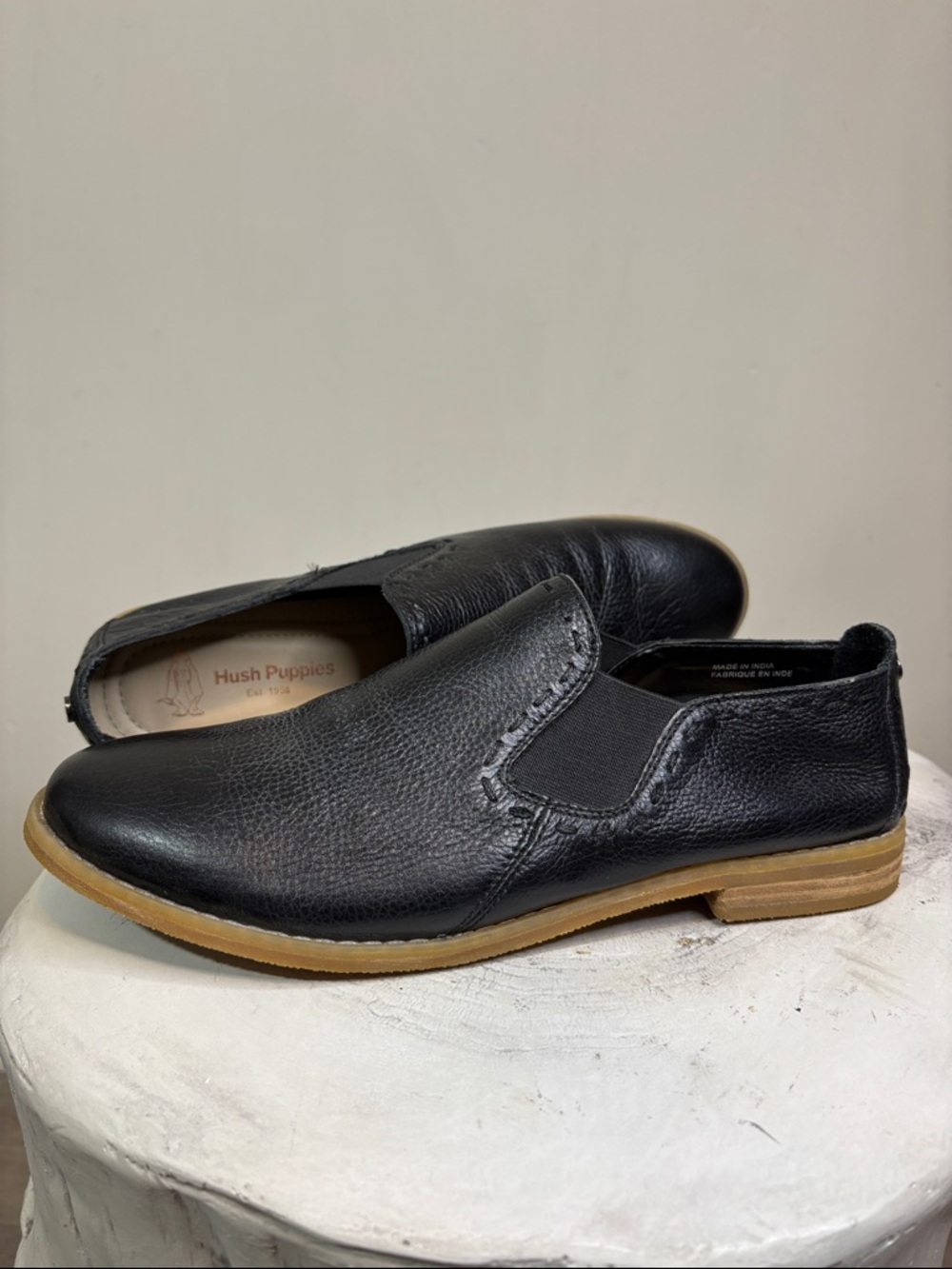 Hush Puppies Chardon Slip-On Black Leather Loafers Like New Condition Size 9.5